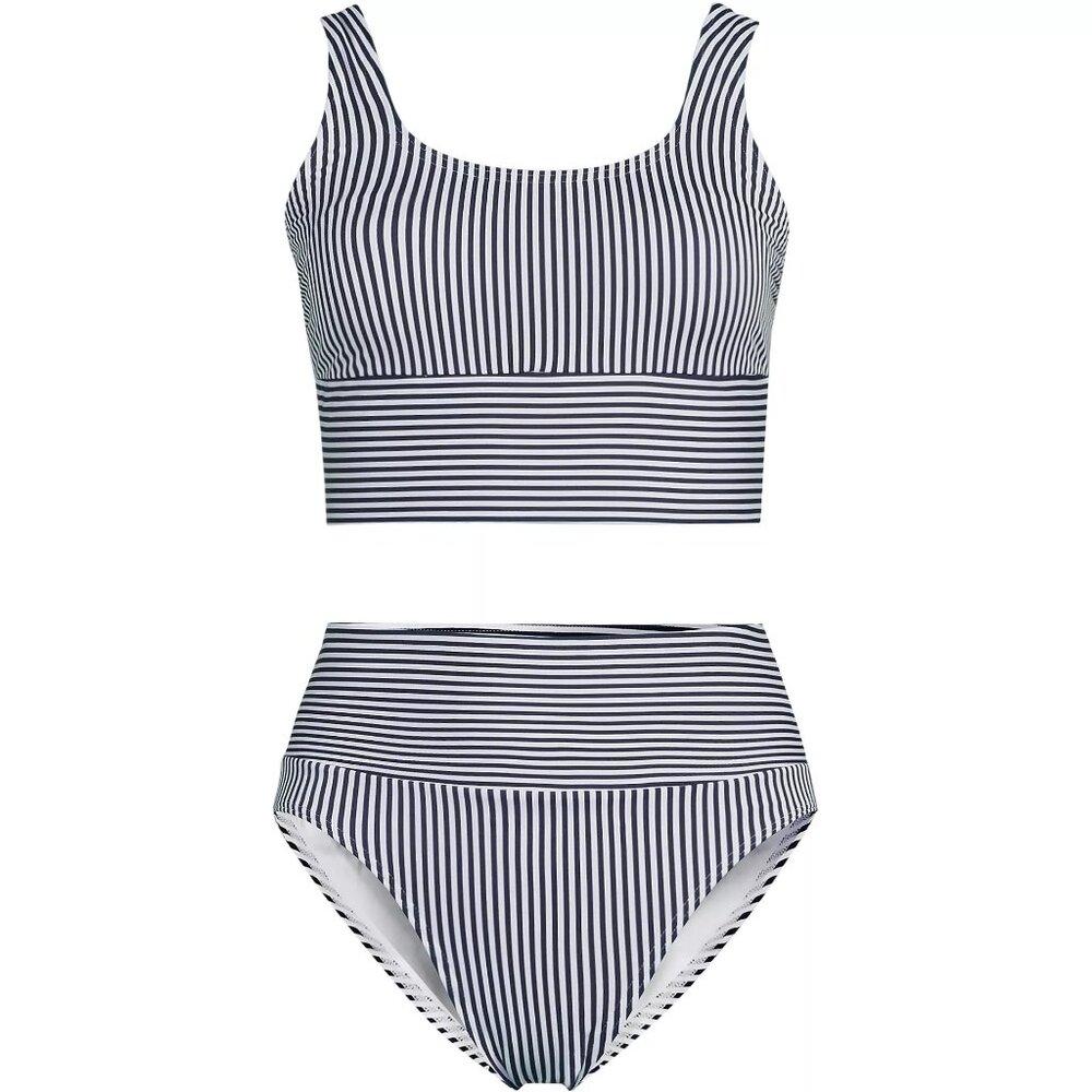 NWT, LANDS' END Women's Tugless Midkini Top and High Waisted Bottom Swimsuit Set